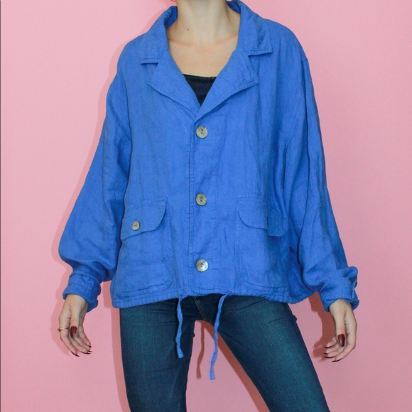 VTG 90s NWT Chico's Mediterranean Blue 100% Linen 'Railroad' Jacket Size 3 - Picture 2 of 13
